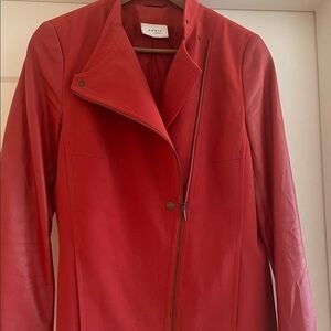 Akris Punto Wool biker jacket with leather sleeves - size 10 - red